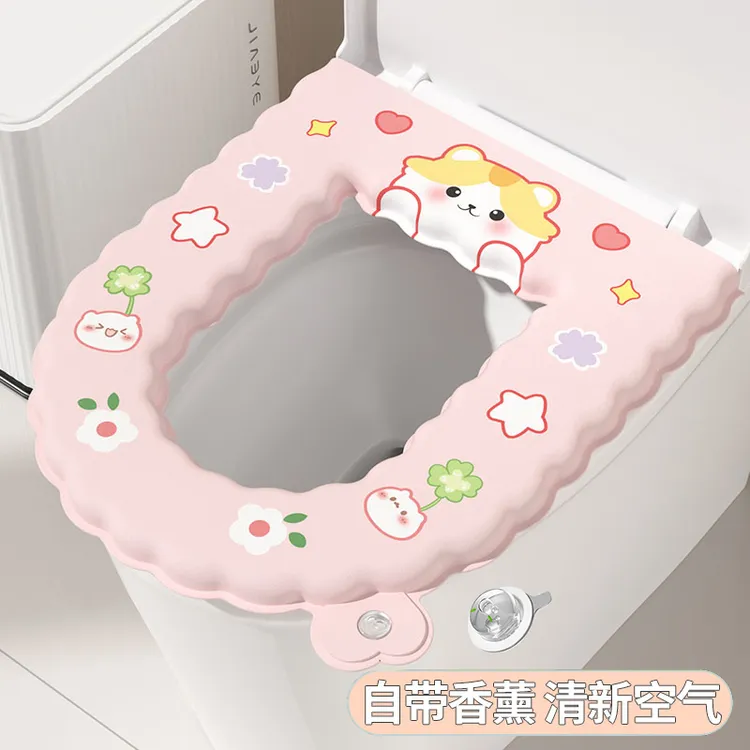 花边狗马桶坐垫双面防水自带香熏马桶圈四季通用全包粘贴式马桶垫