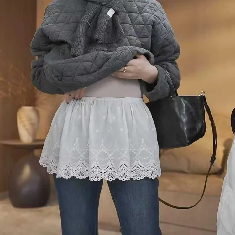 蕾丝小屁帘安全裤秋冬叠穿百搭遮胯搭牛仔瑜伽裤叠穿神器半身裙