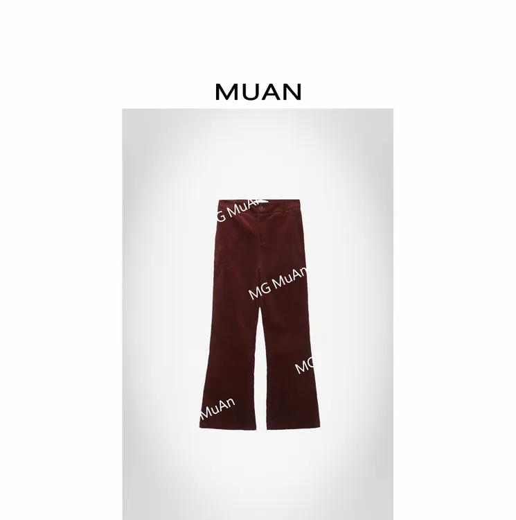 木岸MUAN：《红酒微喇裤》定制简约灯芯绒高级微喇阔腿裤女MG-F8076