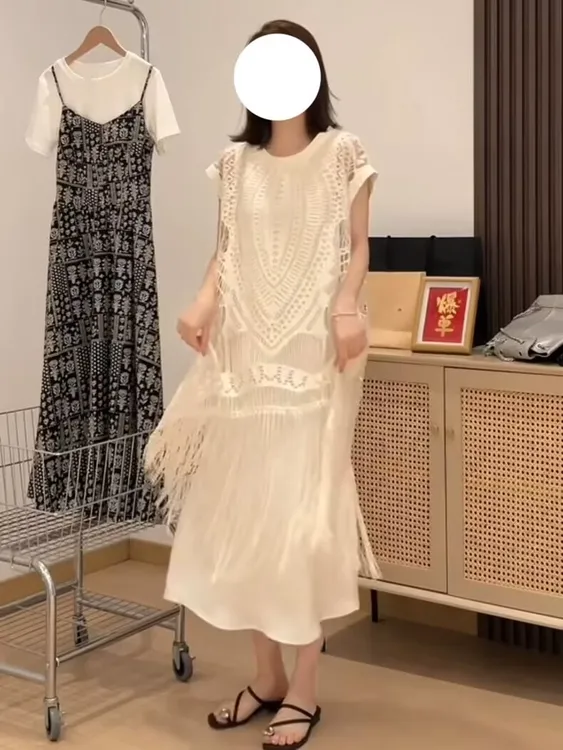 孕妇夏装连衣裙高级感气质假两件长裙夏天薄款设计感短袖宽松裙子
