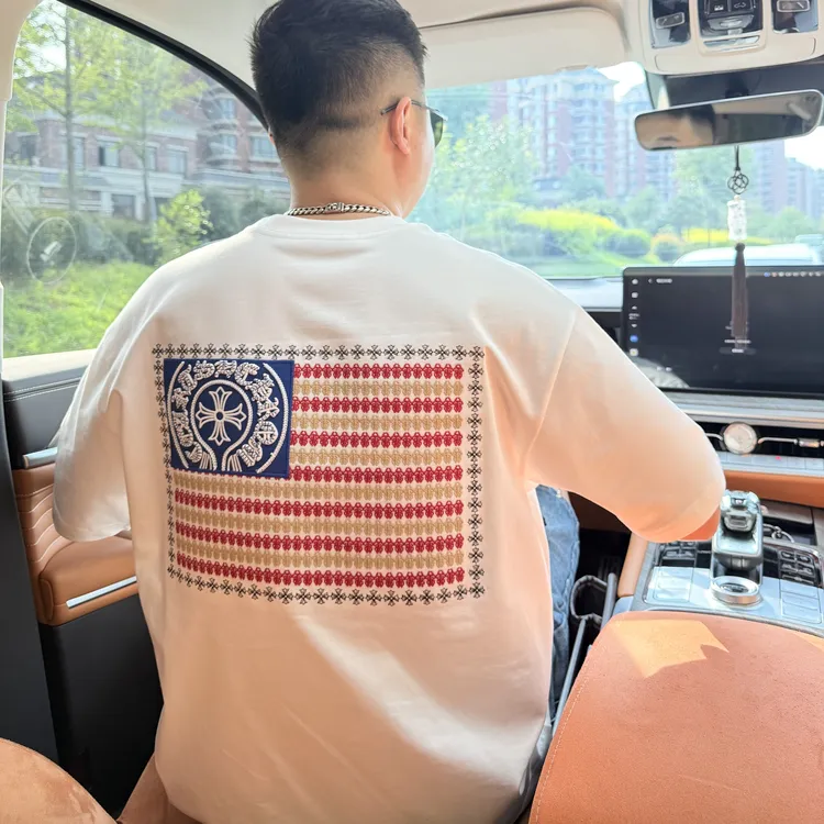 高端系列夏季男士短袖T恤重工潮牌刺绣t恤休闲时尚潮流半袖9801