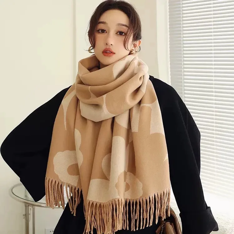 内蒙古厂家直邮女冬款百搭两用高级感冬季加厚加绒保暖羊绒围巾