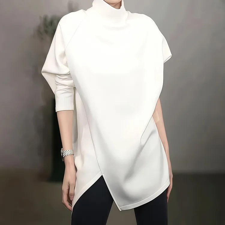 轻熟简约风高领长袖T恤女秋冬新款纯色宽松百搭洋气潮流气质上衣