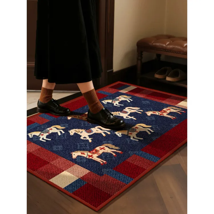 MOMO中古风新年入户门地垫进门防滑垫2026新款马年脚垫子玄关加厚