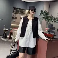 秋季新款韩版拼接马甲假两件长袖衬衫外套时尚休闲百搭上衣5031