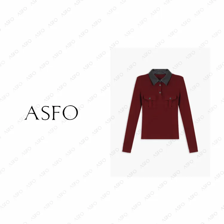 【AS黑皮领】25新定制拼皮编织领修身百搭口袋Polo衫AS25QZZ03416