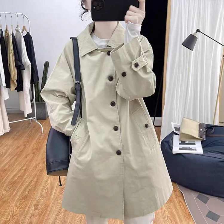 秋装风衣女中长款纯棉宽松英伦风大衣2025新款西装领廓形外套上衣