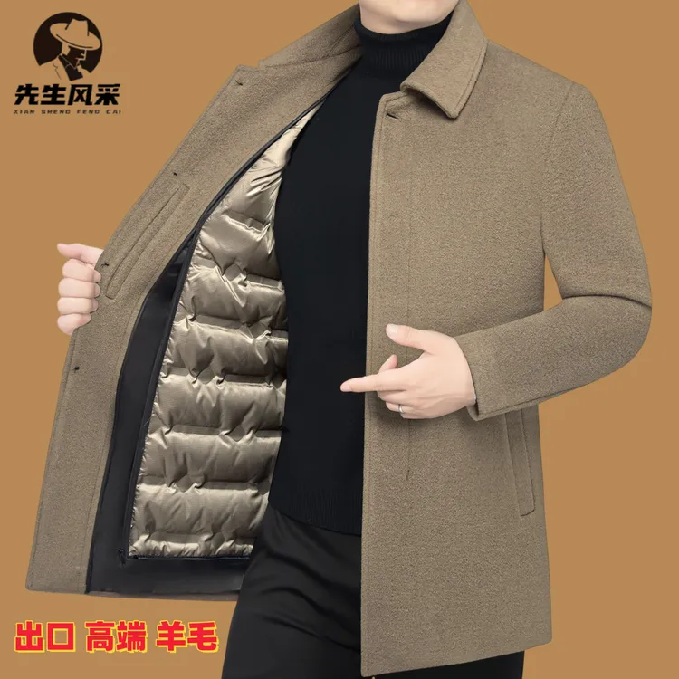 先生风采羊毛呢子大衣冬季新款加厚中年男士商务休闲高档羊毛夹克