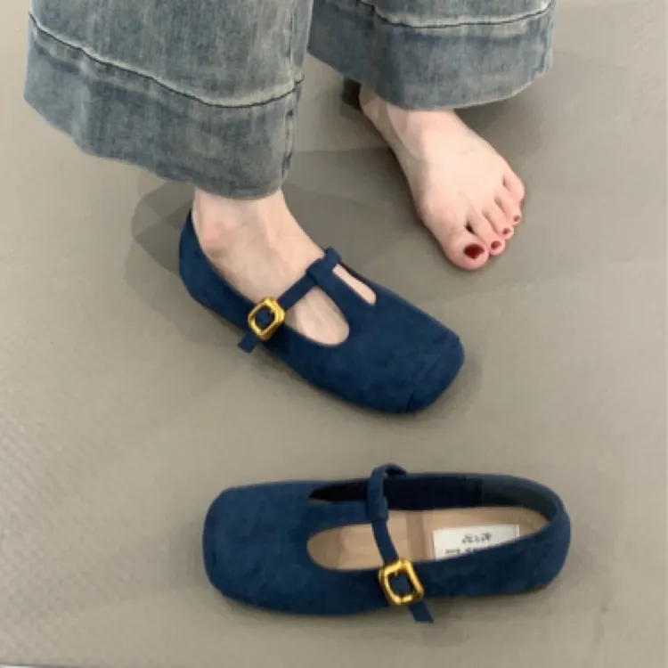 温柔仙女玛丽珍鞋2025新款法式绒面豹纹方头T带软底晚晚鞋
