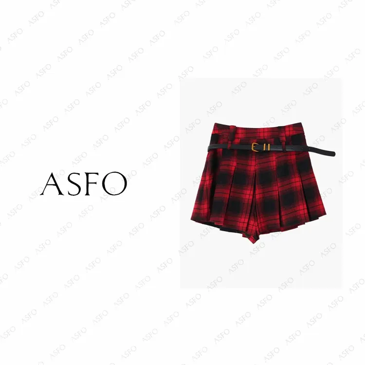 【AS魔力格】25经典洋气格纹撞色百搭百褶半身裙裤AS25QDQ03709