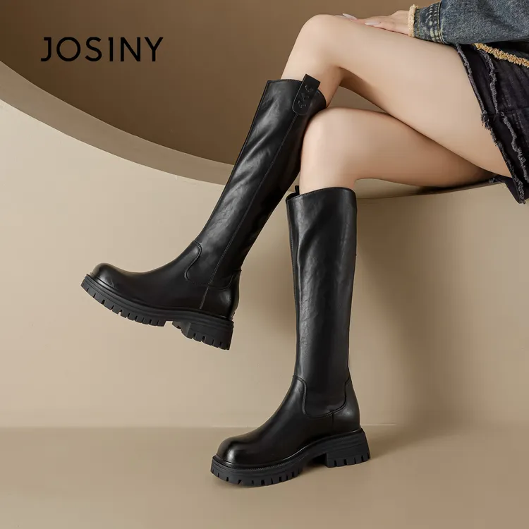 卓诗尼2025秋冬季长筒厚底时装靴美拉德风靴子时尚百搭圆头时装靴