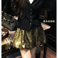 李潇洒【纸醉金迷】微胖大码秋季漆金肌理感褶皱设计感花苞短裙