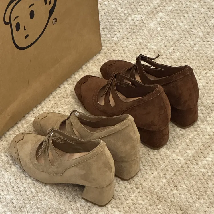 晚睡兰·内增高10cm复古玛丽珍鞋女绒面韩版小众浅口方头芭蕾舞鞋