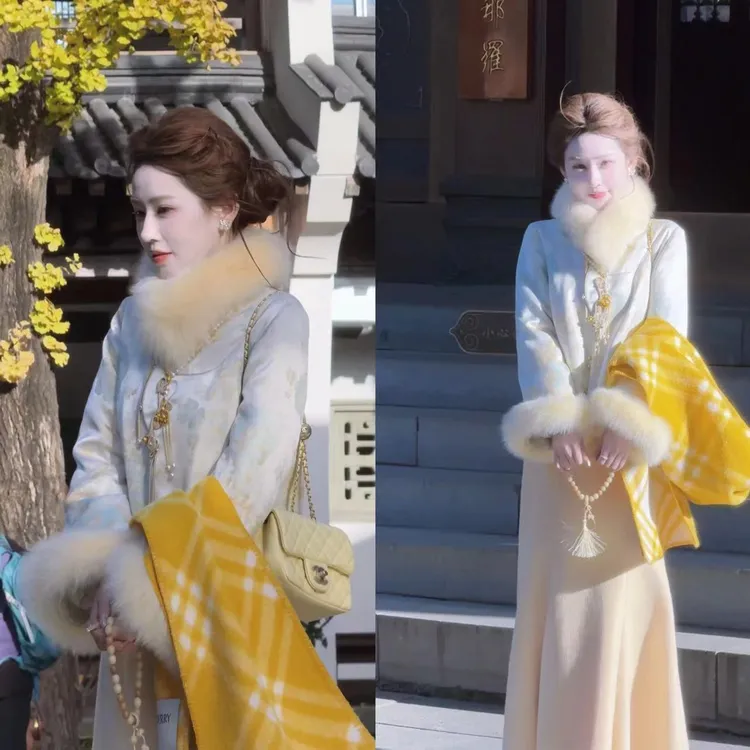 【婷婷】《琉璃彩》 晕染光泽感 狐狸毛撞色羽绒外套TT2SQTL2393