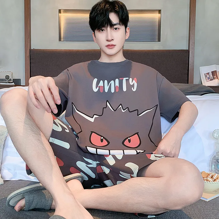 睡衣男款夏季纯棉薄款短袖短裤套装男士卡通休闲大码可外穿家居服