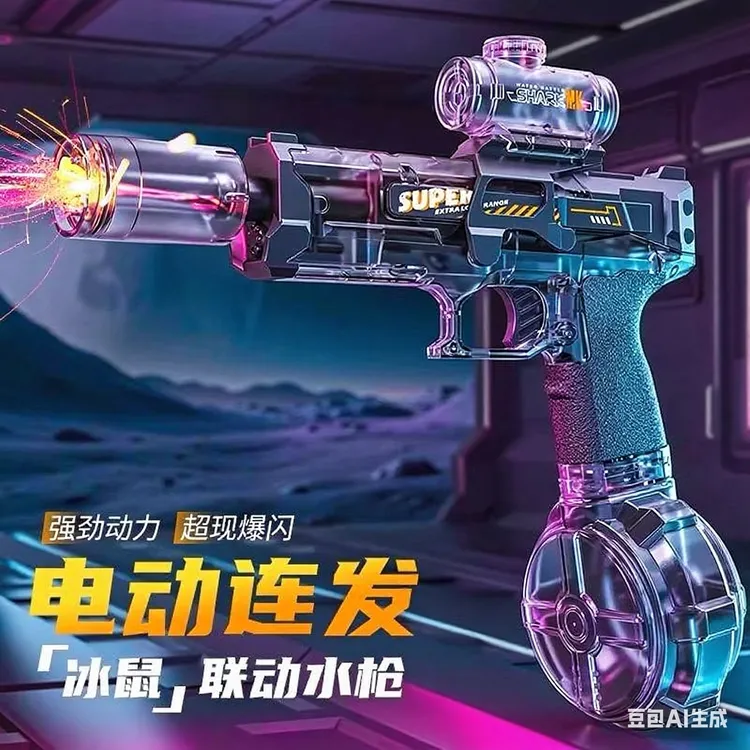 2025新款水枪火光冰鼠爆电动水枪玩具喷水连发高压强力节礼物
