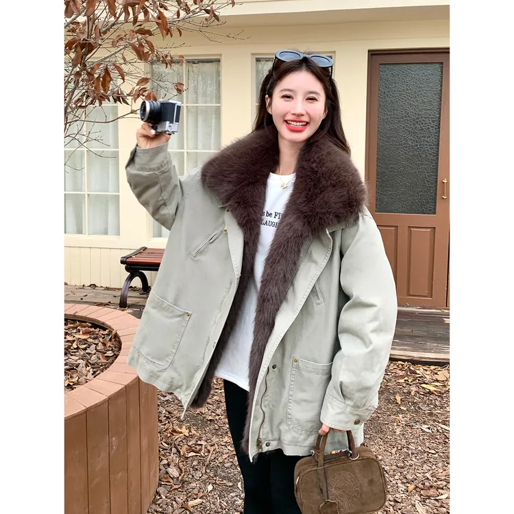 灰色大毛领派克羽绒服女冬2025新款巨好看高级感内胆90白鸭绒外套