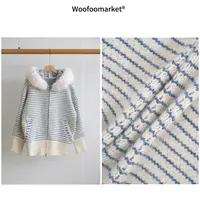  【海街日集】蓝色光影 毛领连帽条纹长袖厚毛衣外套女冬季 AWMY239