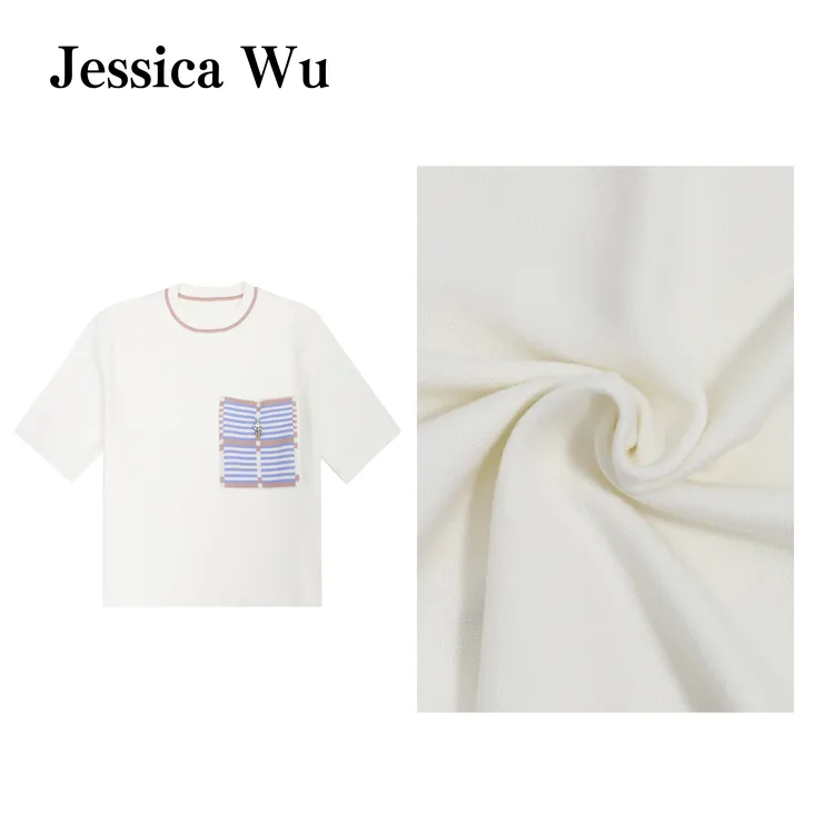 JESSICA WU日常体感超舒服~H经典重磅桑蚕丝棉刺绣口袋针织上衣