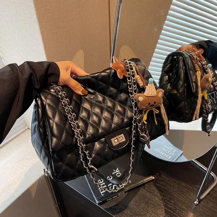 艾米兔女包2025新款链条菱形格大容量质感简约手提纯色单肩斜挎包