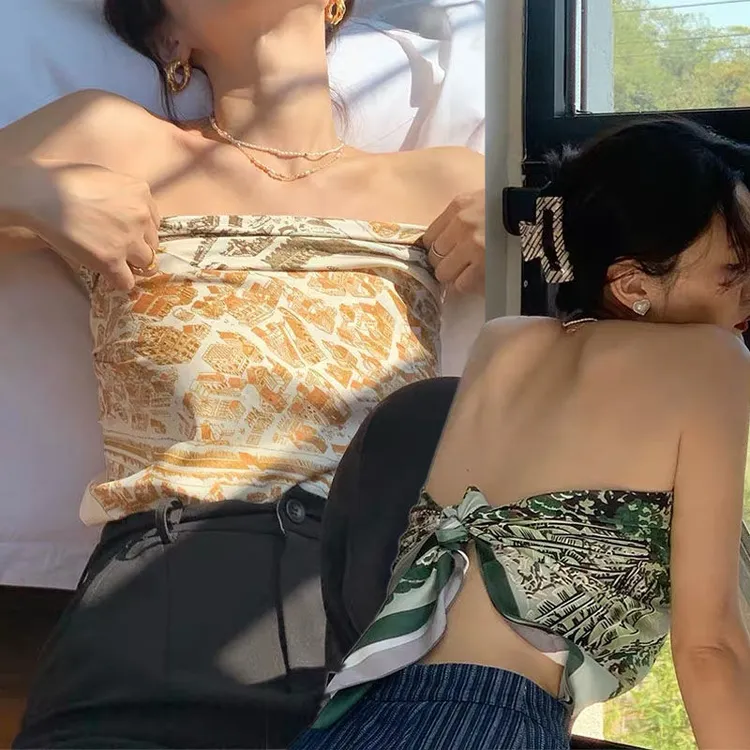 【辣妹90cm大方巾】法式复古抹胸外穿丝巾女新款网红海边防晒披肩