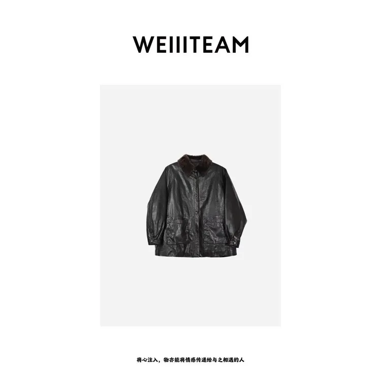 WEIIITEAM “皮迹叙事”拼接单排扣皮衣 33929