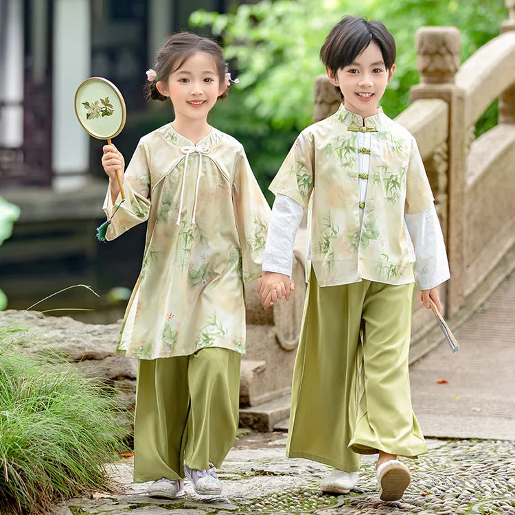 儿童中国风汉服男童春秋季新中式唐装女童古装宝宝幼儿园演出服装