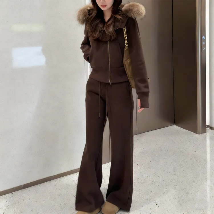 巨好看冬装套装韩系加绒保暖连帽卫衣外套+显瘦运动休闲裤两件套