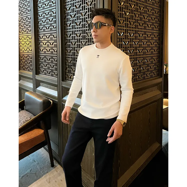 【蜜蜂打底】冬季抓绒厚款莫代尔长袖T恤卫衣高级感男装新款休闲装