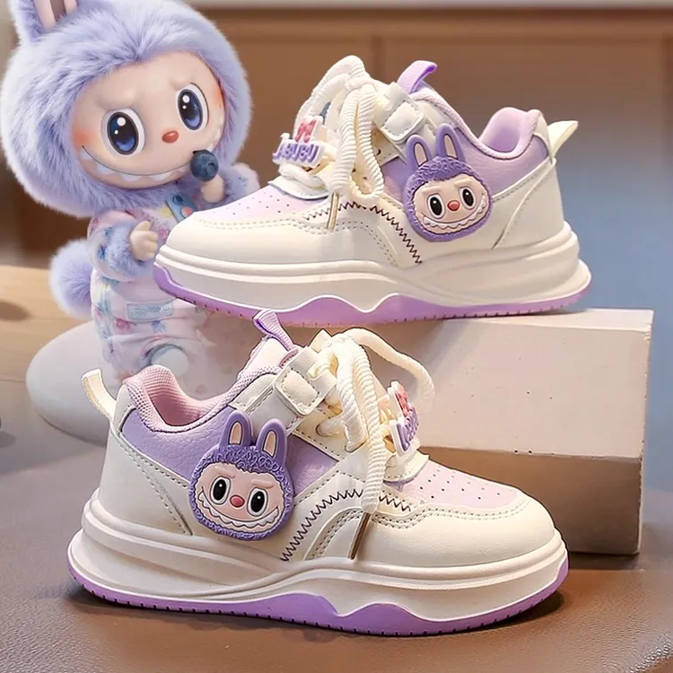 拉布布女童鞋2025新款秋季皮面防水儿童运动鞋女孩软底板鞋中大童