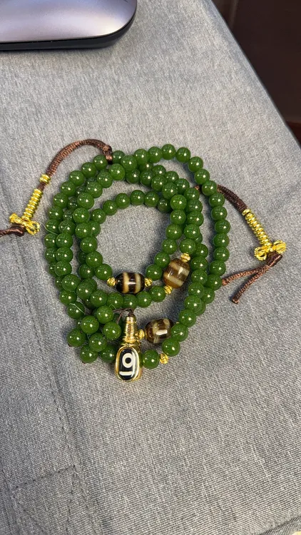 纯铜琉璃手链 白玛嘎布 绿色佛珠