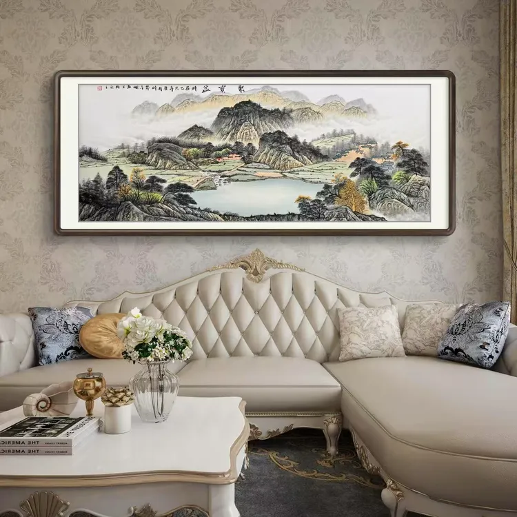 《聚宝盆》纯手绘六尺横幅山水画客厅办公室茶室国画挂画书画直播间