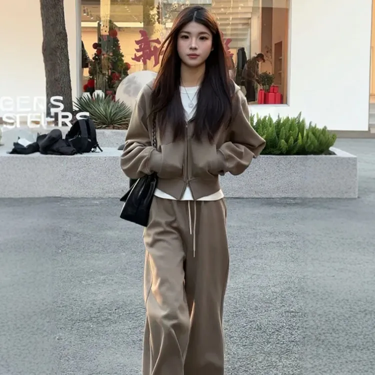 韩系高级感连帽时尚套装春秋松弛感穿搭独特漂亮卫衣外套两件套