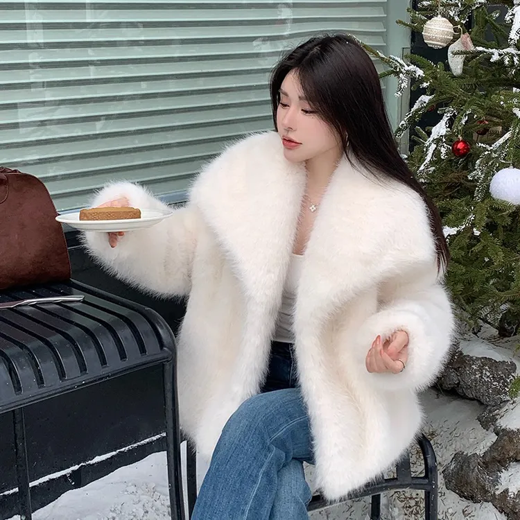 短款翻领皮草女毛绒泡泡袖外套长袖加厚皮大衣扣号链接