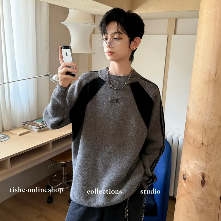 男童毛衣冬款2025新款青少年撞色拼接针织衫上衣中大童保暖毛线衣