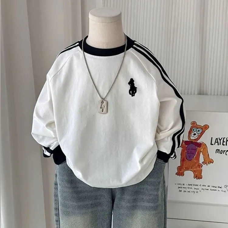 儿童纯棉T恤2025春季新款男女童纯棉小马刺绣长袖打底衫宝宝上衣