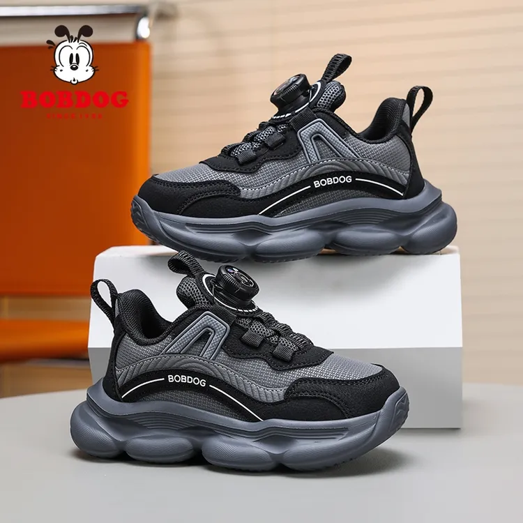 巴布豆童鞋儿童皮面运动鞋2025秋冬季新款男童防水轻便学生跑步鞋