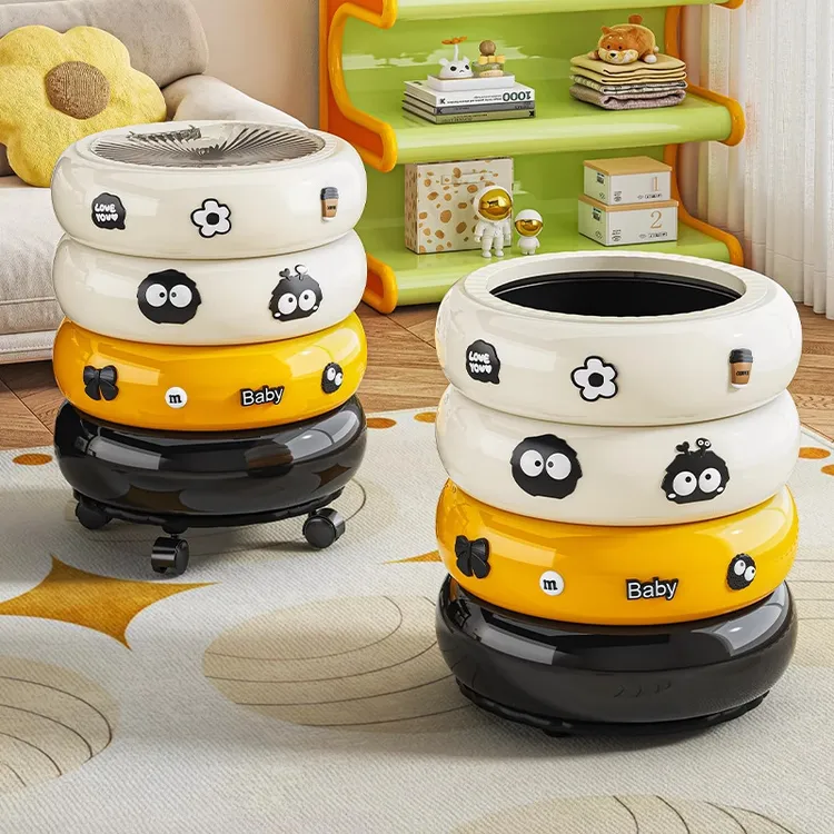 2025新款甜甜圈垃圾桶家用客厅轻奢高档带盖高颜值厨房可移动纸篓