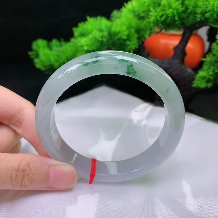 59圈口缅甸天然翡翠A货 老坑冰糯种飘花宽边翡翠手镯女款809231