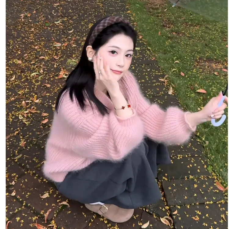2025早秋新款女韩系穿搭百搭宽松长袖毛衣开衫气质高腰显瘦半身裙