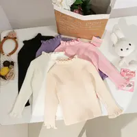 女童针织衫新款洋气木耳边儿童纯色百搭毛衣秋冬高品质保暖打底衫