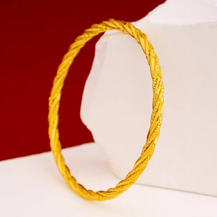 合金手镯 古法绞丝手镯女实心麻花手环闭口镯子黄铜镀金久不掉色