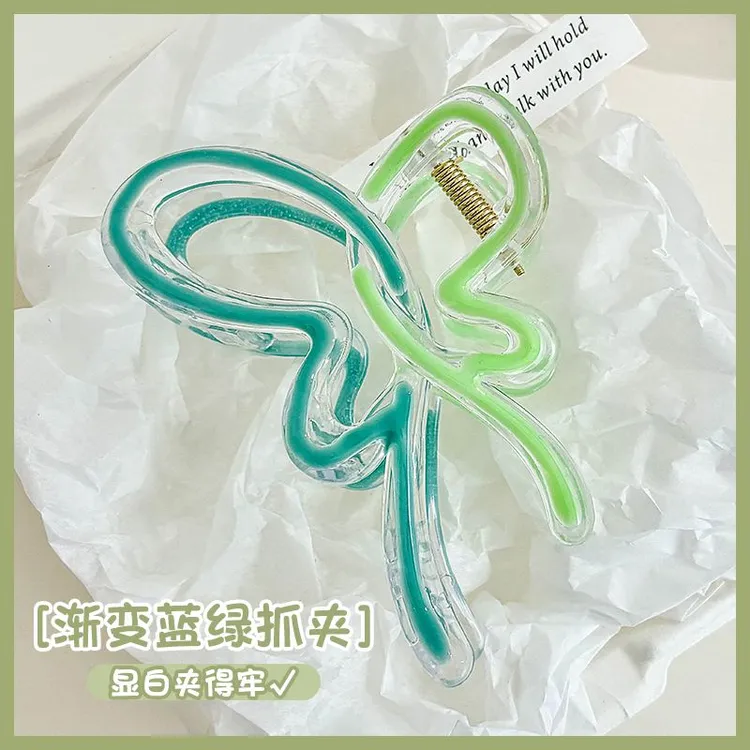 渐变蓝绿蝴蝶抓夹女2024新款夏天森系发夹气质鲨鱼夹夹子头饰发d1