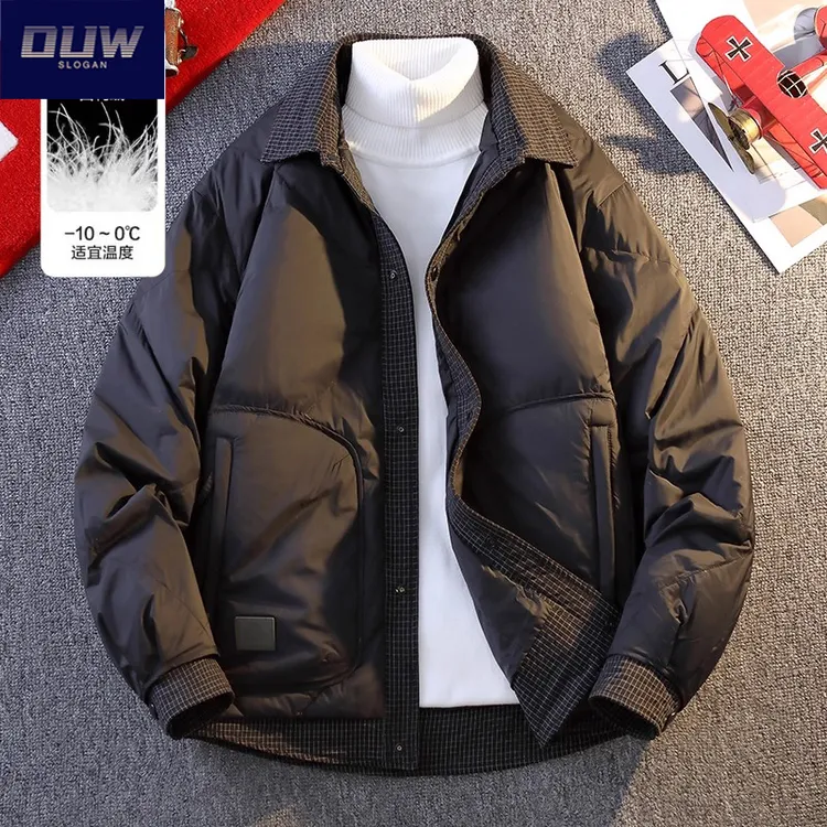 O.U.W秋冬季辑行羽绒服男士翻领短款轻薄保暖防风夹克冬装外套ins