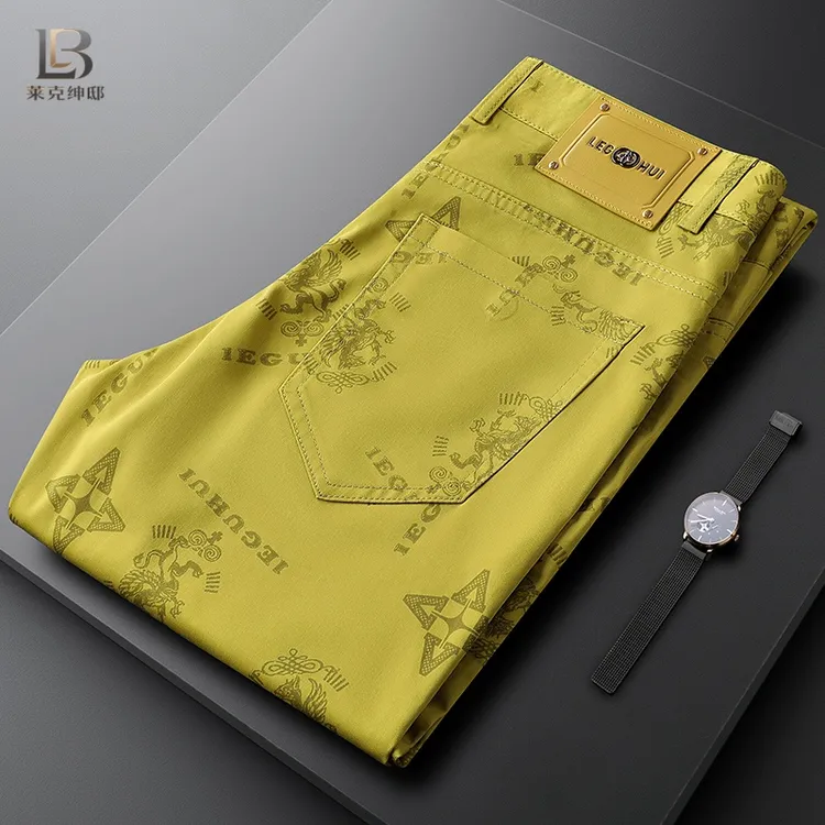 夏季轻奢男士休闲薄款2025新款爆款潮男时尚印花彩色修身小脚裤