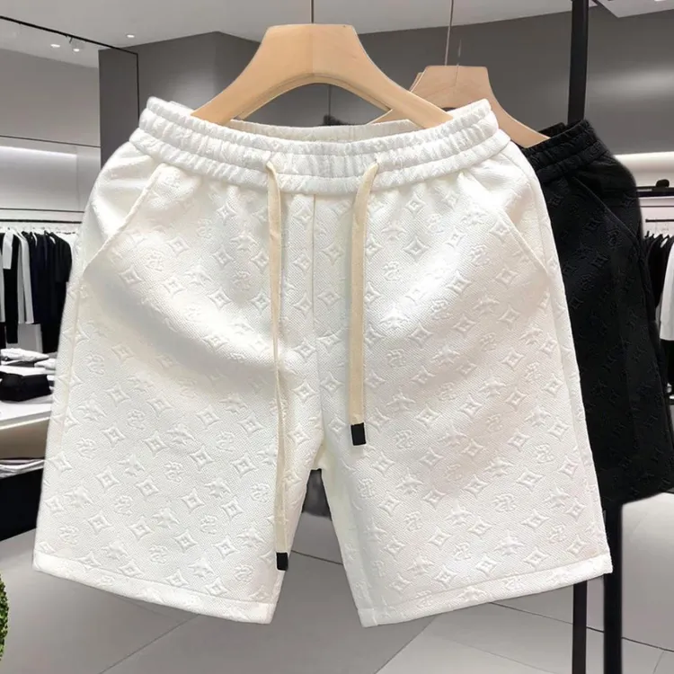 轻奢潮牌风格白色提花短裤男款夏季潮牌五分裤2025新款男士半截裤