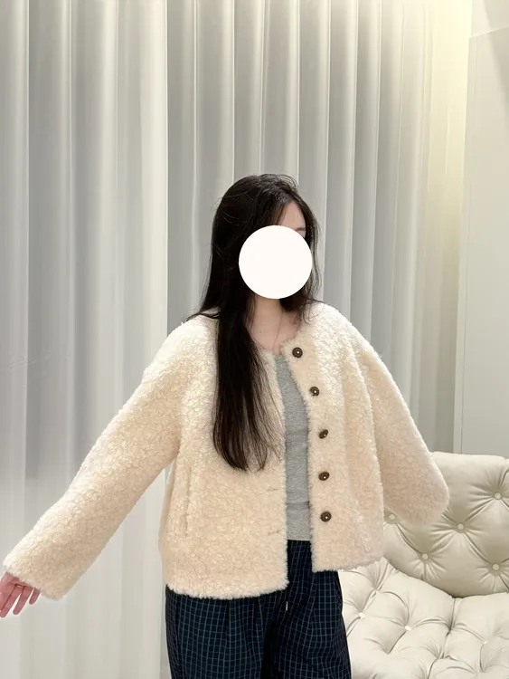 羊羔毛外套女短款秋冬小香风圆领百搭奶fufu皮毛廓形显瘦百搭