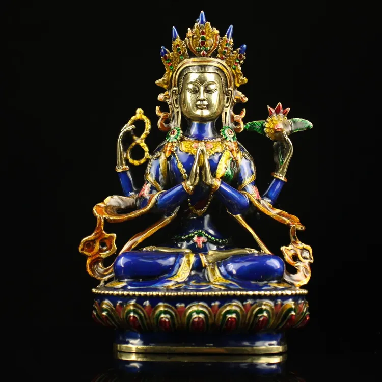 铜景泰蓝 珐琅彩四壁观音菩萨佛像摆件 古玩收藏 家居工艺品商品图