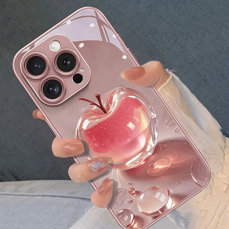 水晶苹果适用于苹果16手机壳玻璃网红同款数码配件轻奢小众高级感