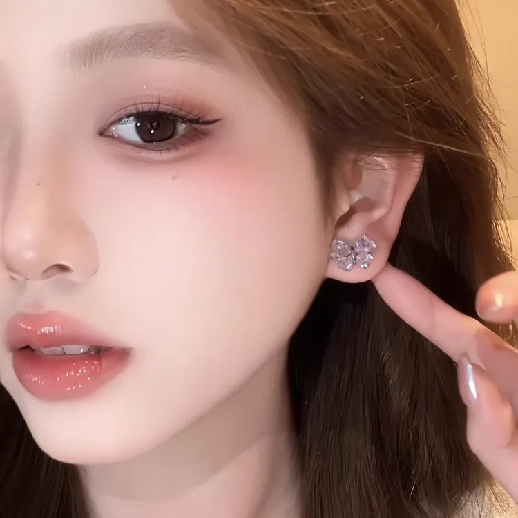 铜合金锆石耳饰 【粉色晶蝶】超闪蝴蝶耳钉女时尚轻奢个性耳饰003